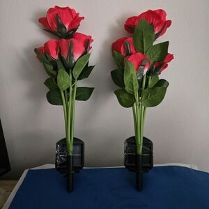 Solar Garden Light Flowers, Set Of Two Rose Bushes.